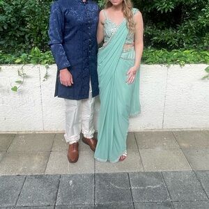 Elegant Mint Green Saree Dress